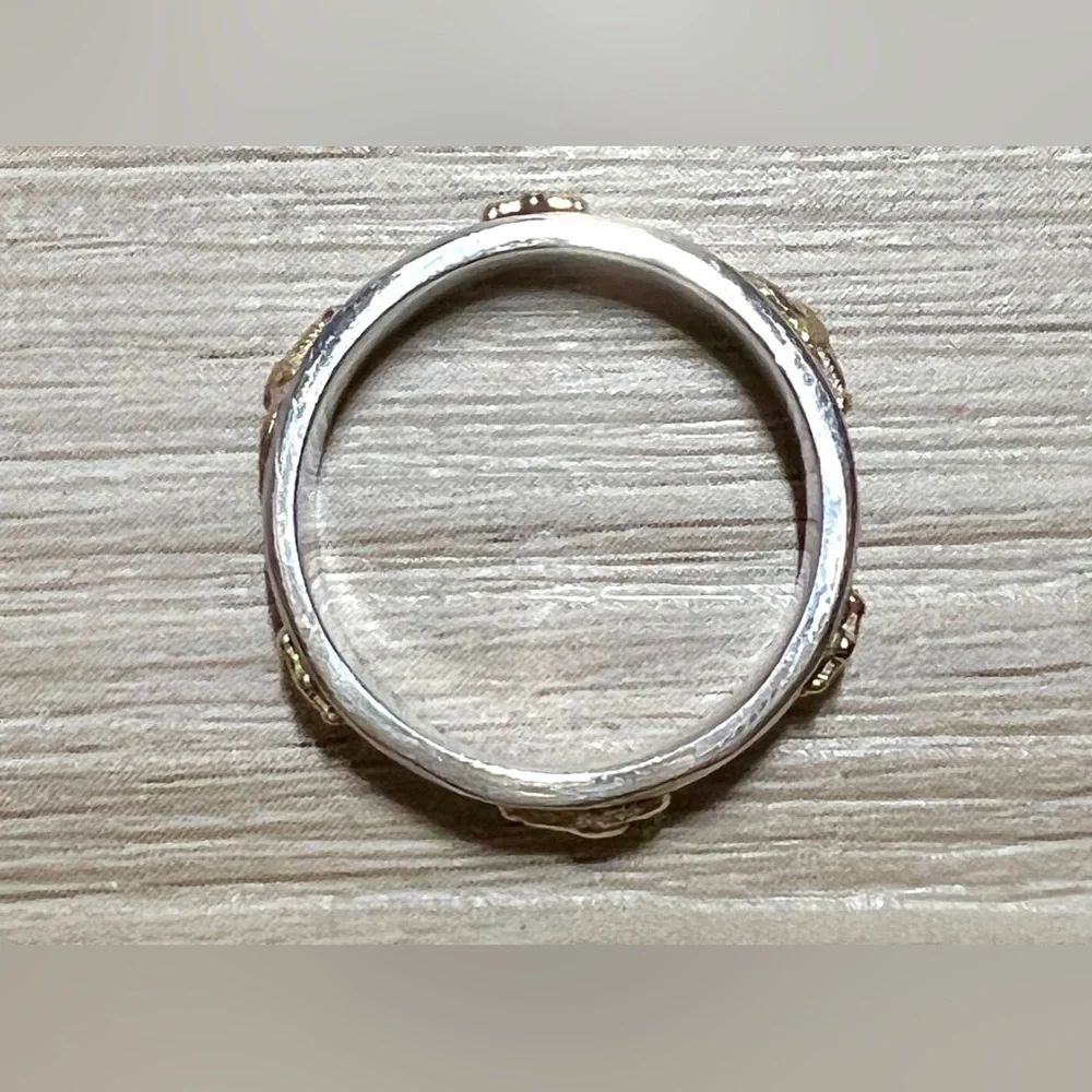 Handmade Sterling Silver & 14K Gold Nautical Anchor & Lobster Band Ring, Size 7